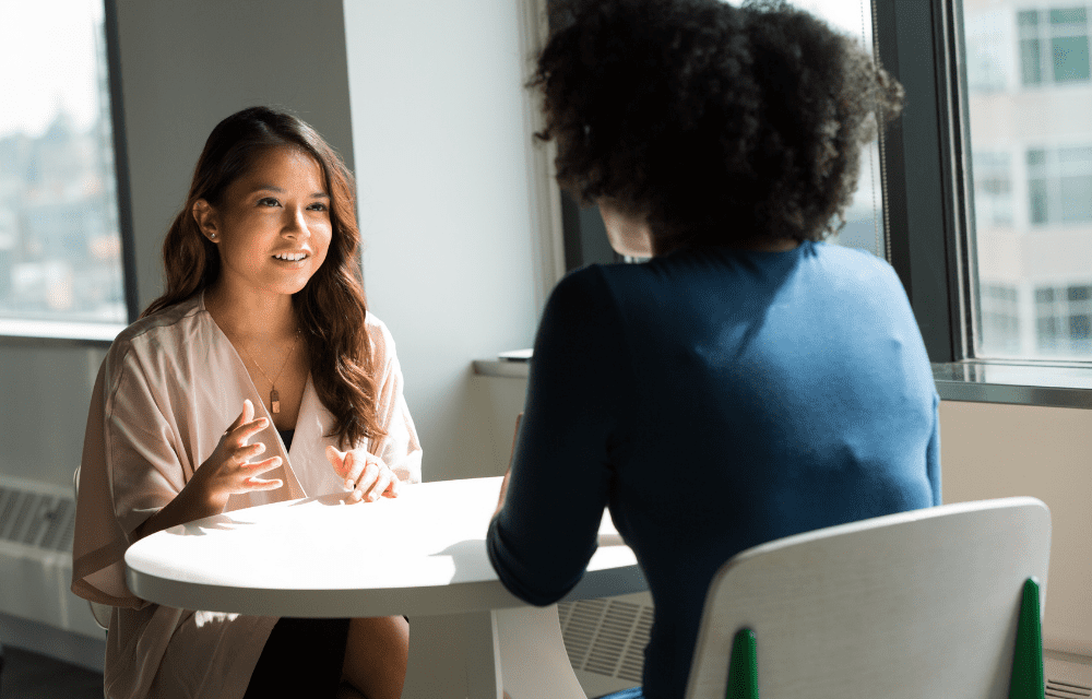 Meeting between HR manager and employee.